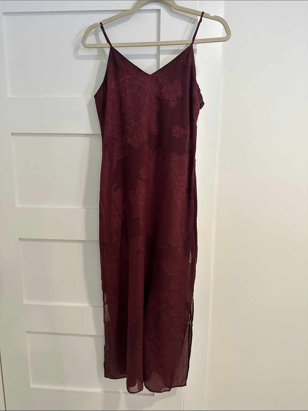Leith Burgundy Floral Slip Maxi Dress